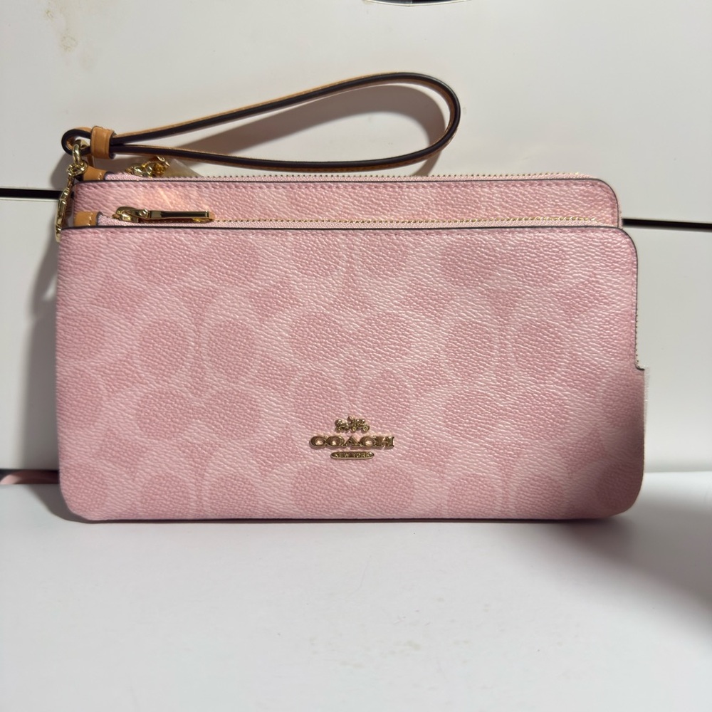 Coach double zip wallet in powder pink with charms LIMITED EDITION NWT